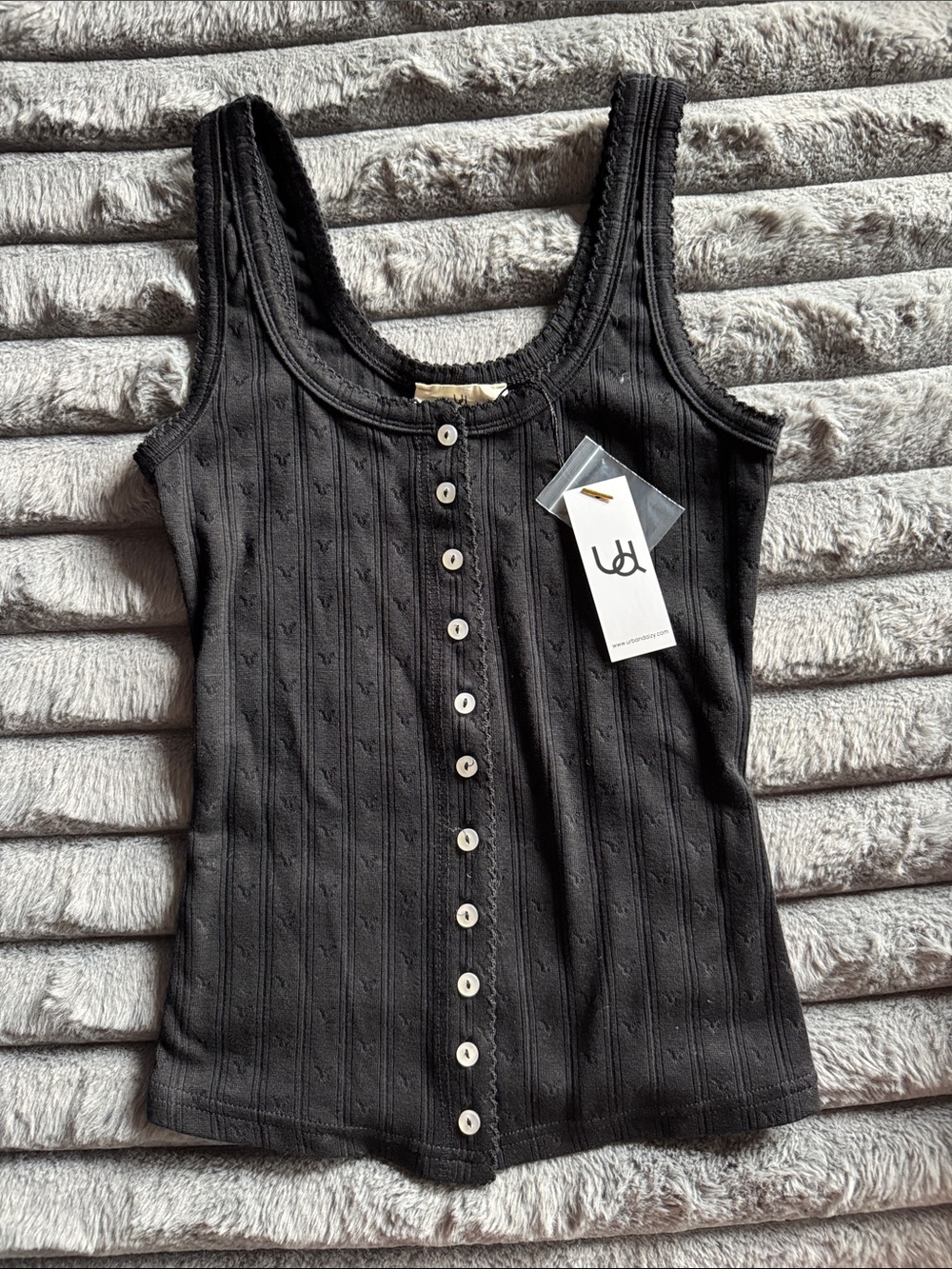 Urban Outfitters Black Ribbed Button-Up Tank